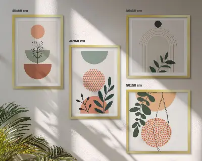 Set van posters met lijst met moderne plantmotieven