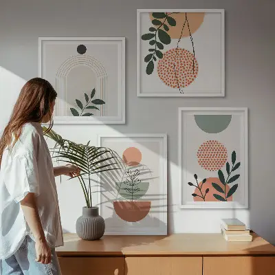 Set van posters met lijst met moderne plantmotieven