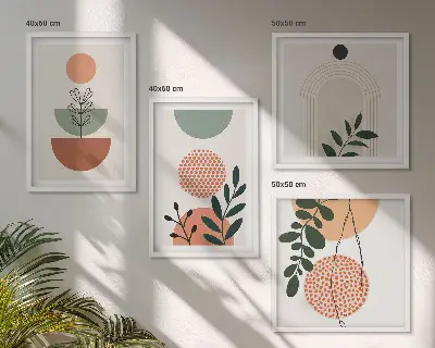 Set van posters met lijst met moderne plantmotieven