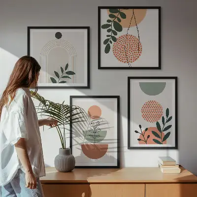 Set van posters met lijst met moderne plantmotieven