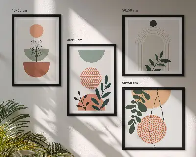 Set van posters met lijst met moderne plantmotieven
