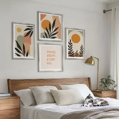 Abstracte plantmotieven meerluik in lijst