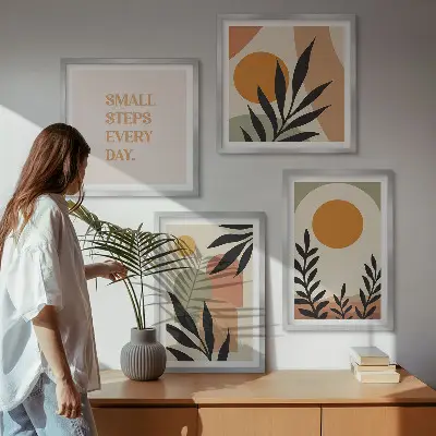 Abstracte plantmotieven meerluik in lijst