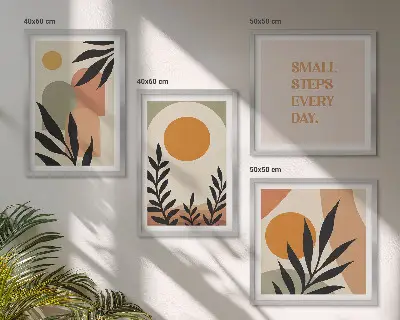 Abstracte plantmotieven meerluik in lijst