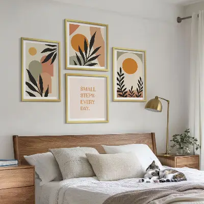 Abstracte plantmotieven meerluik in lijst