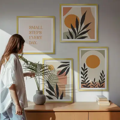 Abstracte plantmotieven meerluik in lijst