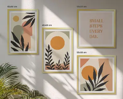 Abstracte plantmotieven meerluik in lijst