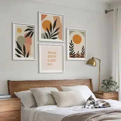 Abstracte plantmotieven meerluik in lijst