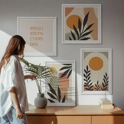Abstracte plantmotieven meerluik in lijst