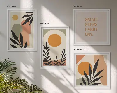 Abstracte plantmotieven meerluik in lijst