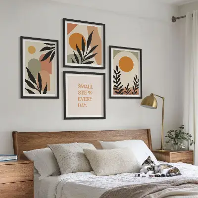 Abstracte plantmotieven meerluik in lijst