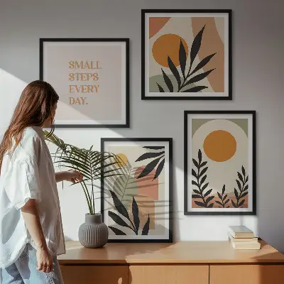 Abstracte plantmotieven meerluik in lijst
