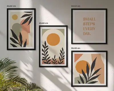 Abstracte plantmotieven meerluik in lijst