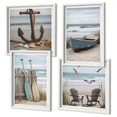 Set van posters met lijst Zomerstranden en zeelandschap