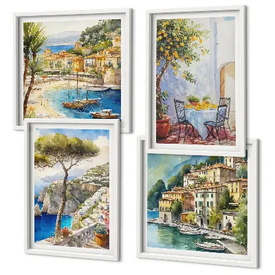 Set van posters met lijst Italiaanse stadjes in aquarel