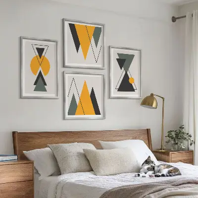 Abstracte geometrische vormen meerluik in lijst