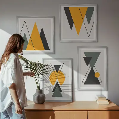 Abstracte geometrische vormen meerluik in lijst