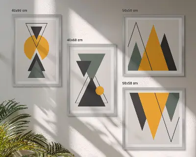 Abstracte geometrische vormen meerluik in lijst