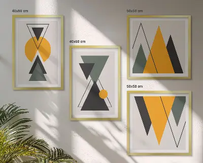 Abstracte geometrische vormen meerluik in lijst