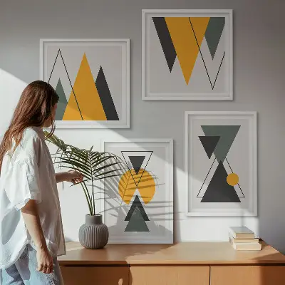 Abstracte geometrische vormen meerluik in lijst