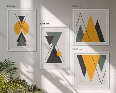 Abstracte geometrische vormen meerluik in lijst