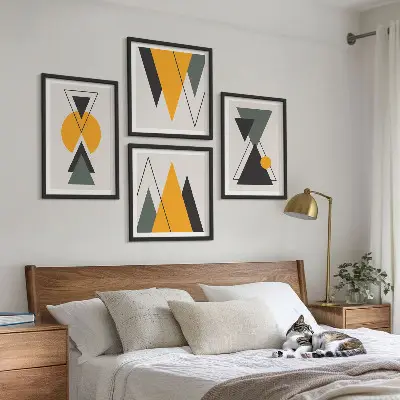 Abstracte geometrische vormen meerluik in lijst