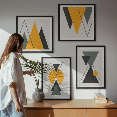 Abstracte geometrische vormen meerluik in lijst