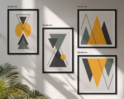 Abstracte geometrische vormen meerluik in lijst
