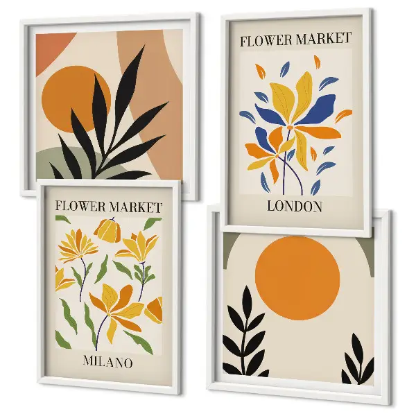 Set bloemenposters Parijs en Milaan inclusief lijst