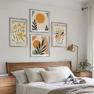 Set bloemenposters Parijs en Milaan inclusief lijst