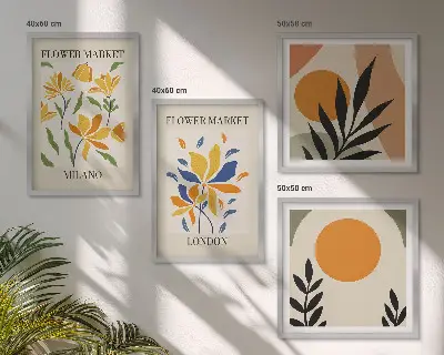 Set bloemenposters Parijs en Milaan inclusief lijst