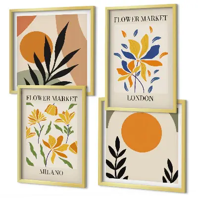 Set bloemenposters Parijs en Milaan inclusief lijst