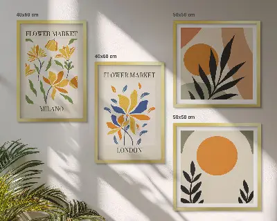 Set bloemenposters Parijs en Milaan inclusief lijst