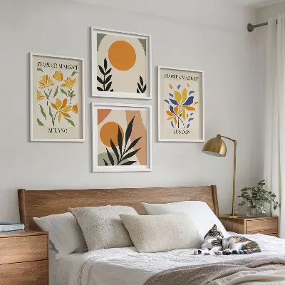 Set bloemenposters Parijs en Milaan inclusief lijst