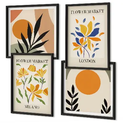 Set bloemenposters Parijs en Milaan inclusief lijst
