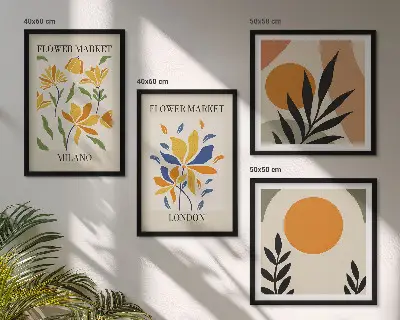 Set bloemenposters Parijs en Milaan inclusief lijst