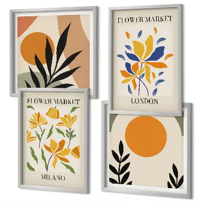 Set bloemenposters Parijs en Milaan inclusief lijst