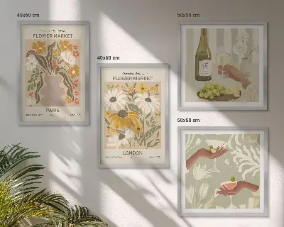 Bloemmotieven uit Europese steden meerluik in lijst