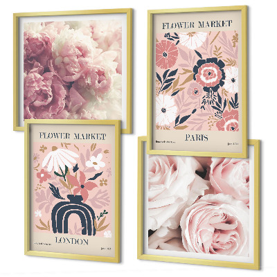 Set van posters met lijst Bloemmotieven rozen Parijs