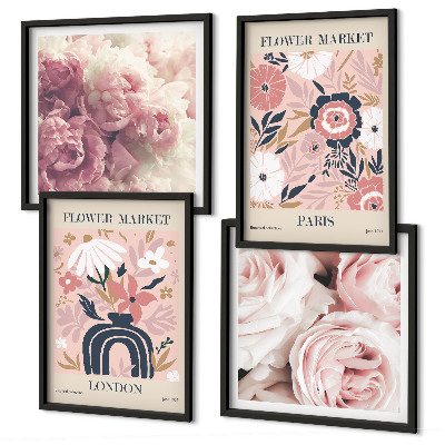 Set van posters met lijst Bloemmotieven rozen Parijs