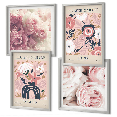 Set van posters met lijst Bloemmotieven rozen Parijs