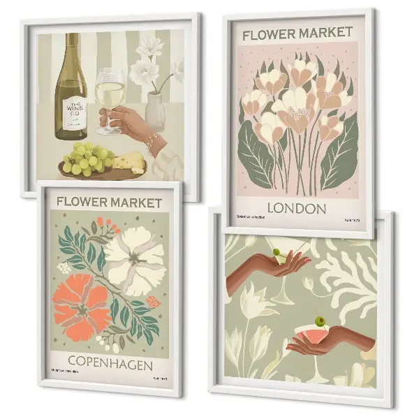 Bloemenposters wijnstad meerluik in lijst
