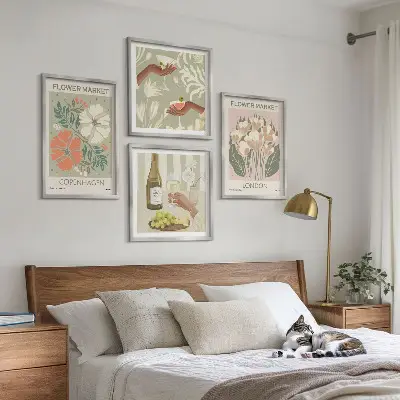 Bloemenposters wijnstad meerluik in lijst