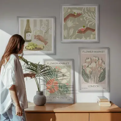 Bloemenposters wijnstad meerluik in lijst