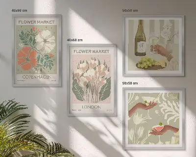 Bloemenposters wijnstad meerluik in lijst