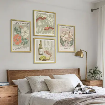 Bloemenposters wijnstad meerluik in lijst