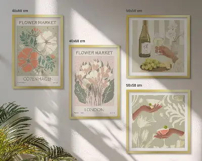 Bloemenposters wijnstad meerluik in lijst