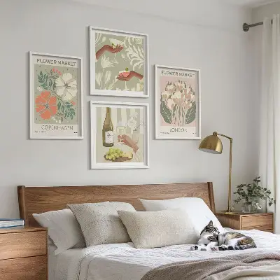 Bloemenposters wijnstad meerluik in lijst