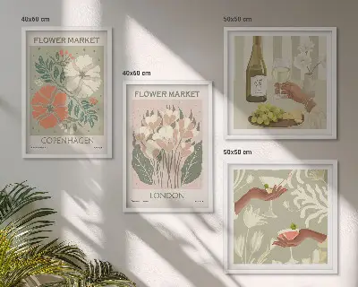 Bloemenposters wijnstad meerluik in lijst