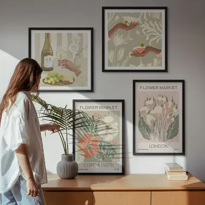 Bloemenposters wijnstad meerluik in lijst